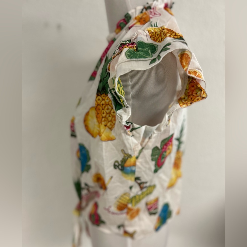 Haver & Blair cotton Tropical Fruit Print Tie-Front Blouse short sleeve Small - Picture 4 of 7